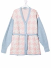 Simonetta Teen Houndstooth-pattern Tie-waist Cardigan In Pink ,blue