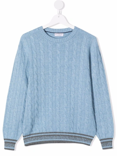 Brunello Cucinelli Teen Cable-knit Cashmere Jumper In Blue