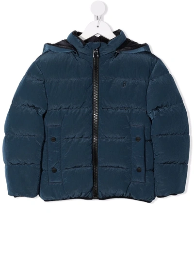 Herno Kids' Logo-print Hooded Puffer Jacket In Blue
