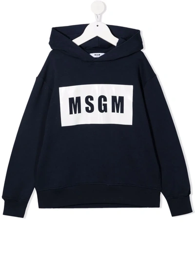 Msgm Kids' Logo-print Pullover Hoodie In Blue