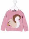 Il Gufo Embroidered Squirrel Knitted Jumper In Pink