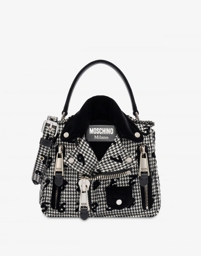 Moschino Biker Houndstooth-print Crossbody Bag In White