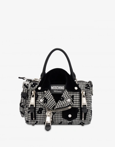 Moschino Hounds-tooth Biker Hand Bag In White