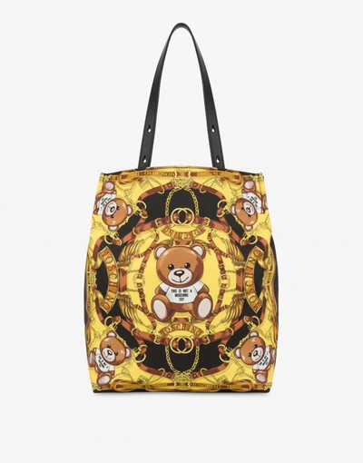 Moschino Yellow Teddy Bear Print Tote Bag In Black