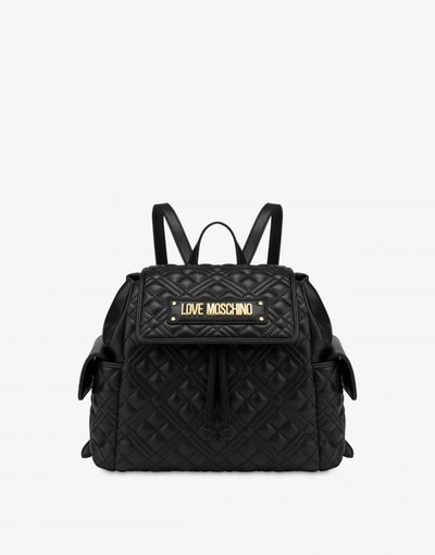 Love Moschino Shiny Quilted Backpack In Black