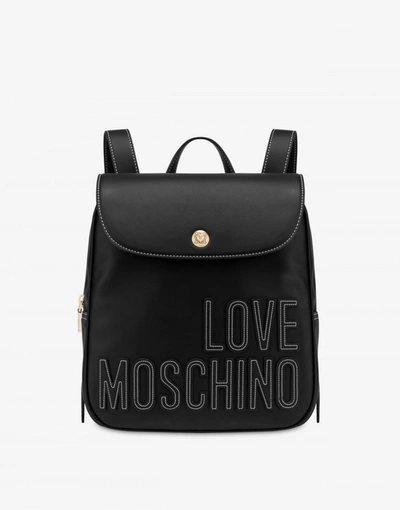 Love Moschino Embroidery Logo Backpack In Black