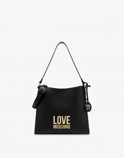 Love Moschino Gold Metal Logo Shoulder Bag In Black