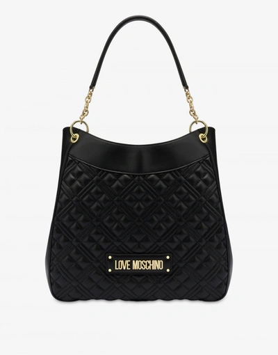 Love Moschino Shiny Quilted Hobo Bag In Black
