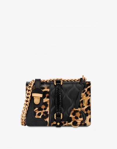 Moschino Calfskin And Pony Skin Mixed Bags Shoulder Bag In Black