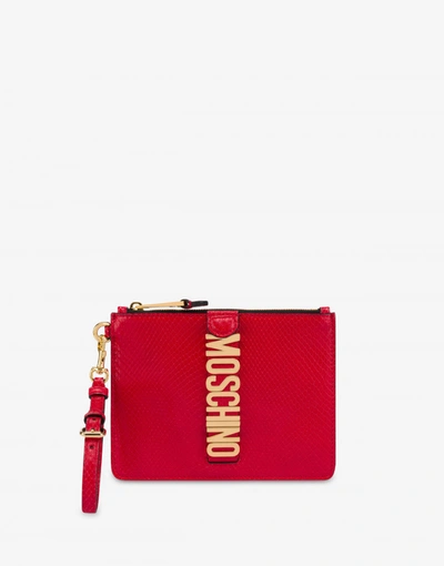 Moschino Couture Biker Clutch With Python Print In Red