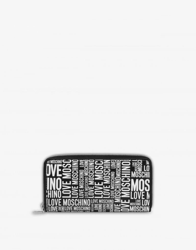 Love Moschino Allover Logo Zip Around Wallet In Black