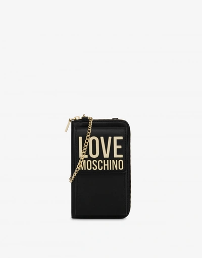 Love Moschino Gold Metal Logo Mobile Phone Wallet In Black