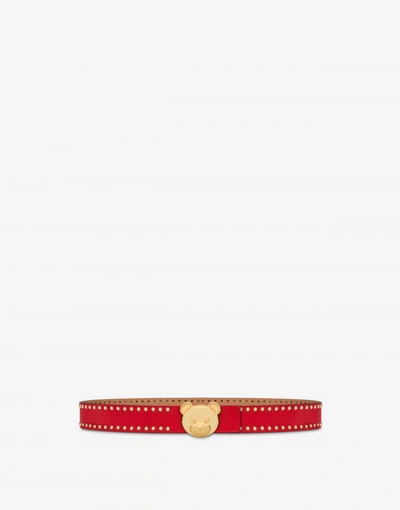 Moschino Teddy Bear Studs Calfskin Belt In Red