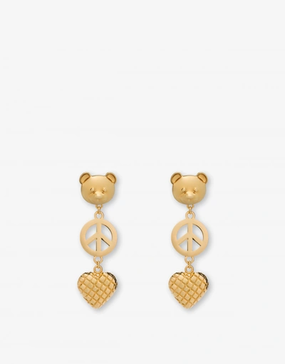 Moschino Clip Earrings With Charm In Gold