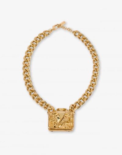 Moschino Biker Bag Choker Necklace In Gold