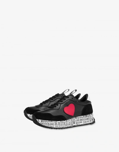 Love Moschino Heart Patched Printed Sole Sneakers In Black