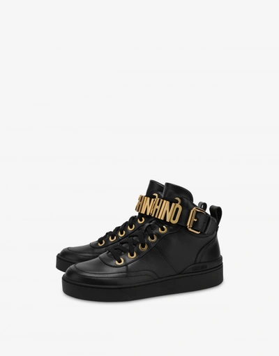 Moschino Nappa Leather Basket Sneakers In Black