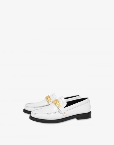 Moschino Lettering Logo Calfskin Loafers In White