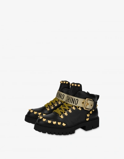 Moschino Teddy Studs Trekking Ankle Boots In Black