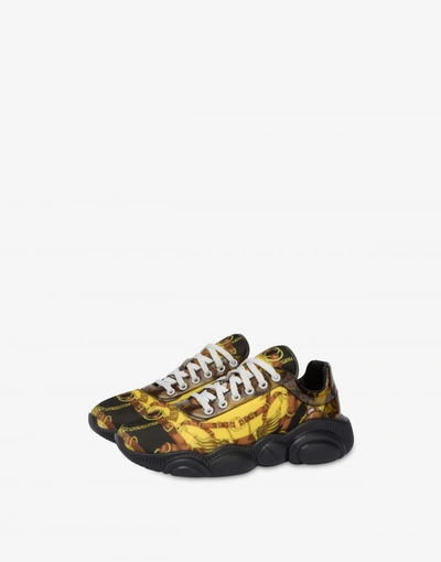 Moschino Allover Scarf Neoprene Teddy Shoes In Yellow