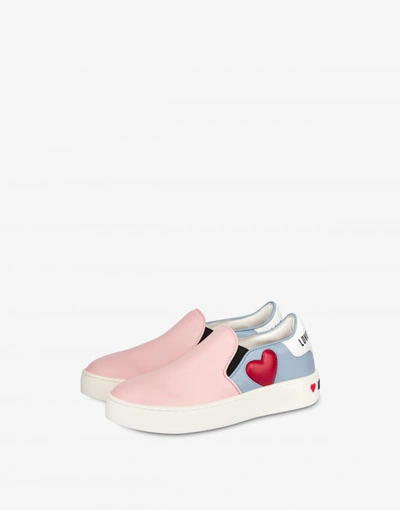 Love Moschino Padded Heart Slip On Sneakers In Pale Pink