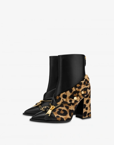 Moschino Nappa And Pony Skin Biker Ankle Boots In Black