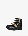 MOSCHINO LETTERING MULTI-STRAPS CALFSKIN ANKLE BOOTS