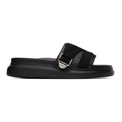 Alexander Mcqueen Silver Buckled Slides In Black