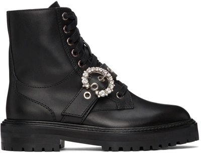 Jimmy Choo Womens Black/crystal Cora Crystal-buckle Leather Combat Boots 6