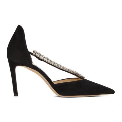 Jimmy Choo Bee 100 Embellished Suede Pumps In Black/crystal