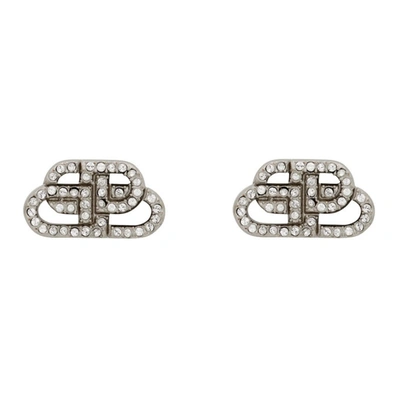 Balenciaga Bb Xs Mini Logo Stud Crystal Earrings In Silver