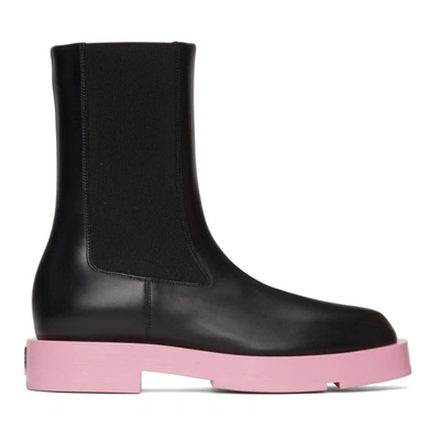 Givenchy Squared Flat Leather Chelsea Ankle Boots In Pink,black