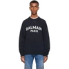 Balmain Navy Merino Intarsia Logo Sweater In Blue