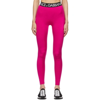 Dolce & Gabbana Logo-waistband Stretch-fit Leggings In Fuchsia