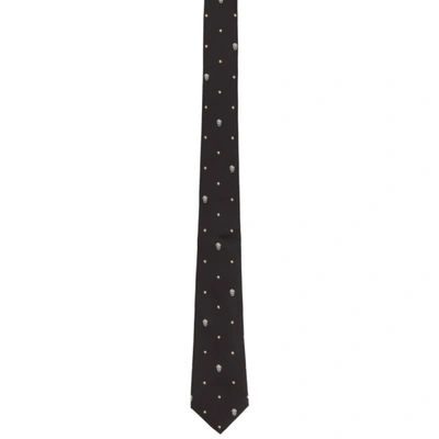 Alexander Mcqueen Mens Black/light Grey Star And Skull-motif Silk Tie