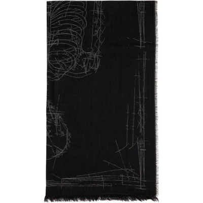 Alexander Mcqueen Logo印花针织围巾 In Black