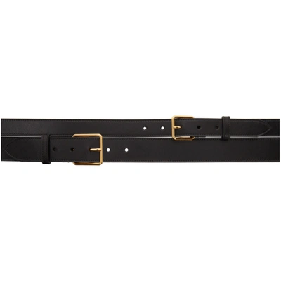 Alexander Mcqueen Thin Ecolux Leather Double Belt In Black
