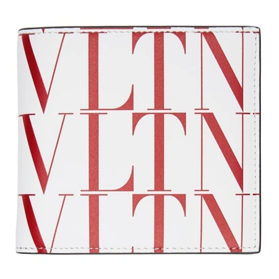 Valentino Garavani Vltn Times Leather Bifold Wallet In Optic White/pure Red