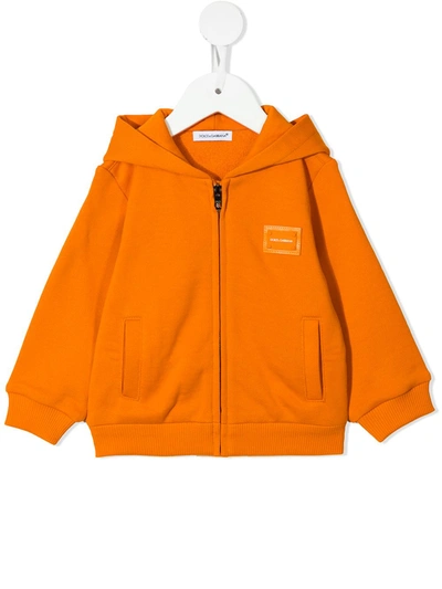 Dolce & Gabbana Babies' Logo-patch Zip-up Hoodie In Orange
