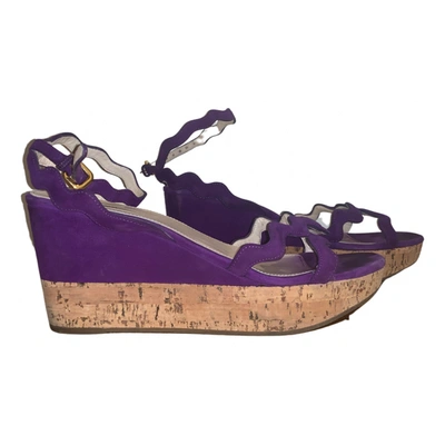 Pre-owned Prada Velvet Sandals In Purple