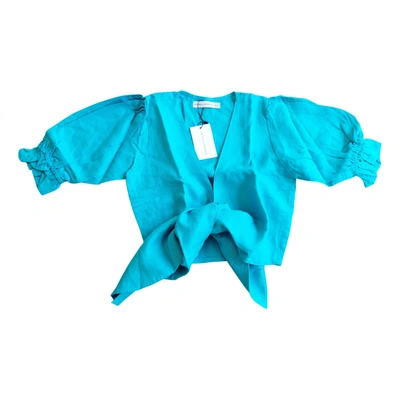 Pre-owned Faithfull The Brand Linen Blouse In Turquoise