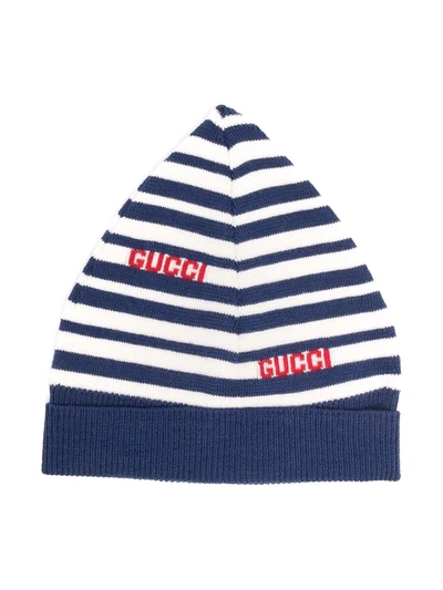Gucci Kids' Intarsia-knit Logo Beanie In Blue