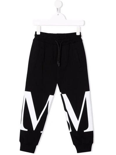 Msgm Kids' Logo-print Cotton Track Pants In Black