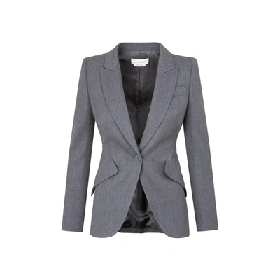 Alexander Mcqueen Wool Fitted Blazer Jacket In Grey