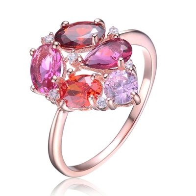 Megan Walford Rose Over Sterling Silver Multi Colored Pear Oval And Round Cubic Zirconia Ring In Multi-color