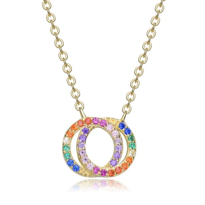 Megan Walford Gold Over Sterling Silver Rainbow Cubic Zirconia Circle Pendant Necklace In Gold Tone,green,rainbow,silver Tone