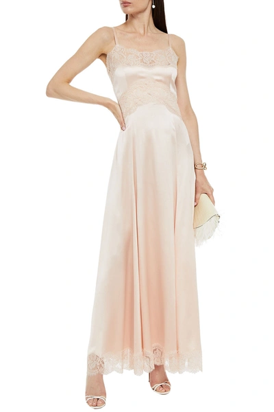 Dolce & Gabbana Lace-trimmed Silk-blend Satin Maxi Dress In Blush