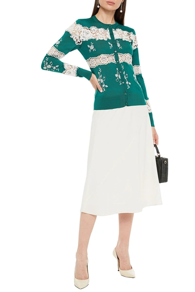 Dolce & Gabbana Guipure Lace And Crochet-paneled Embroidered Silk-blend Cardigan In Emerald