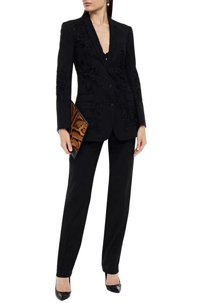 Dolce & Gabbana Embroidered Wool-blend Crepe Blazer In Black