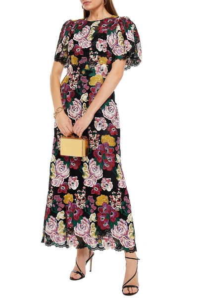 Dolce & Gabbana Ruffled Embroidered Guipure Lace Maxi Dress In Black